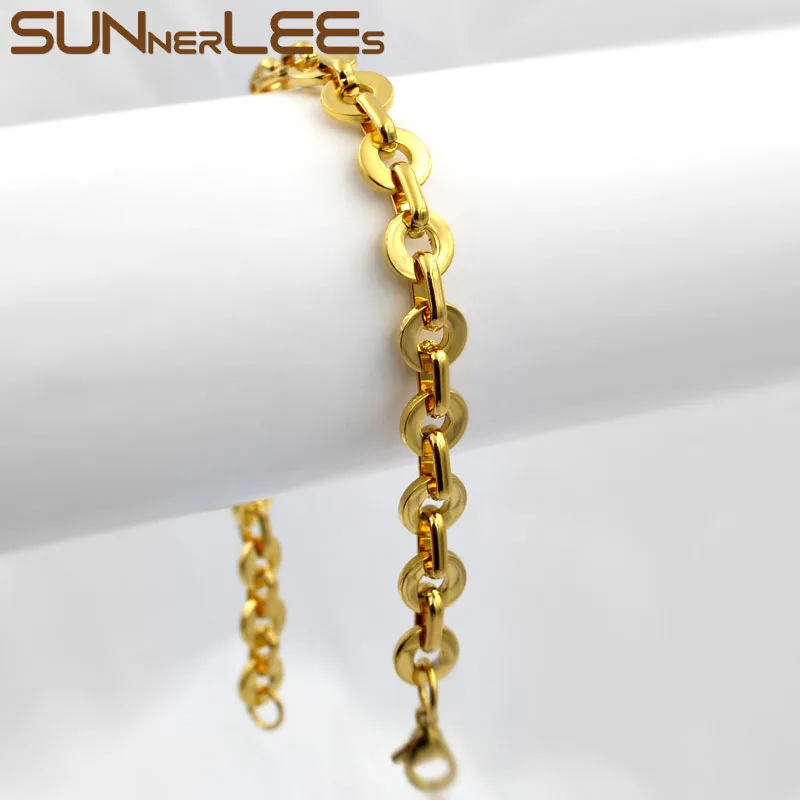 SUNNERLEES браслет из нержавеющей стали 316L 8 мм Геометрическая цепочка золотого цвета