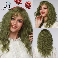la sylphide short curly bob dark green wig with bangs for women synthetic wigs daily party cosplay wig heat resistant