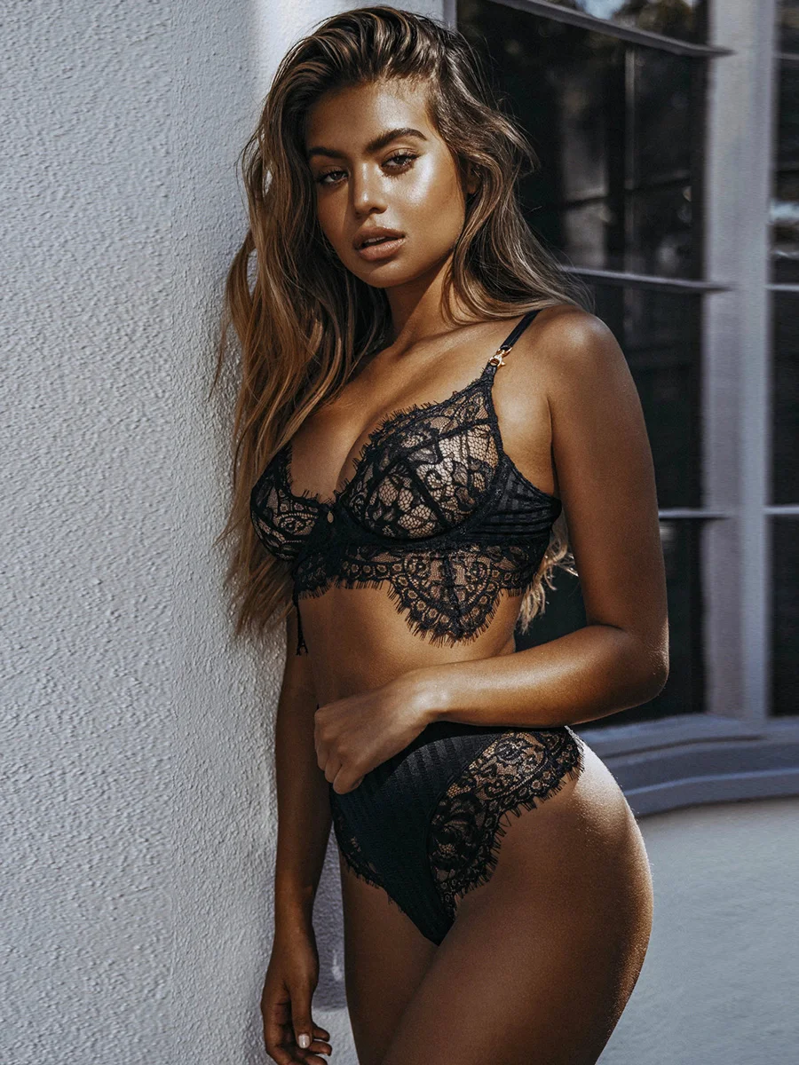 

Clearance Sales Women Sexy Suit Sexy Lingerie Lace Split Black American Fashion Two-piece Summer Bikini Set