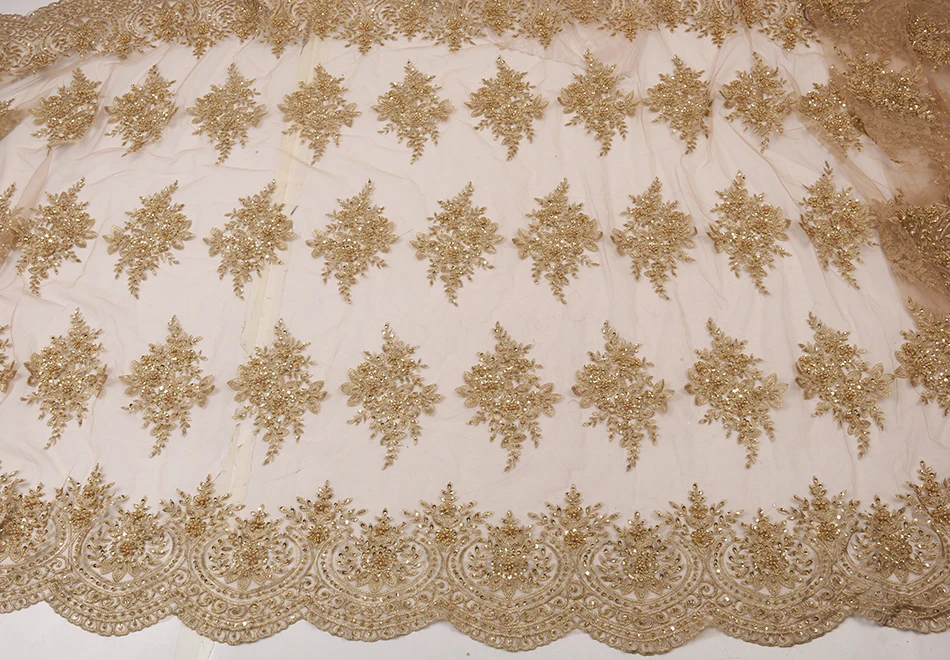 Горячая продажа бисерная кружевная ткань африканская свадебная 2019 с бисером для