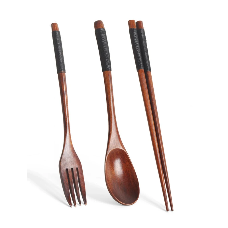 3 шт. набор столовых приборов из натурального дерева ложка вилка палочки | Дом и