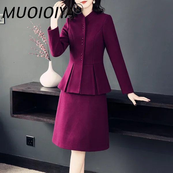 

Womens Winter Tweed Wool 2 Piece Skirt Suits Autumn Winter Elegant Office Luxury Designer Slim Business Ladies Professional Sets