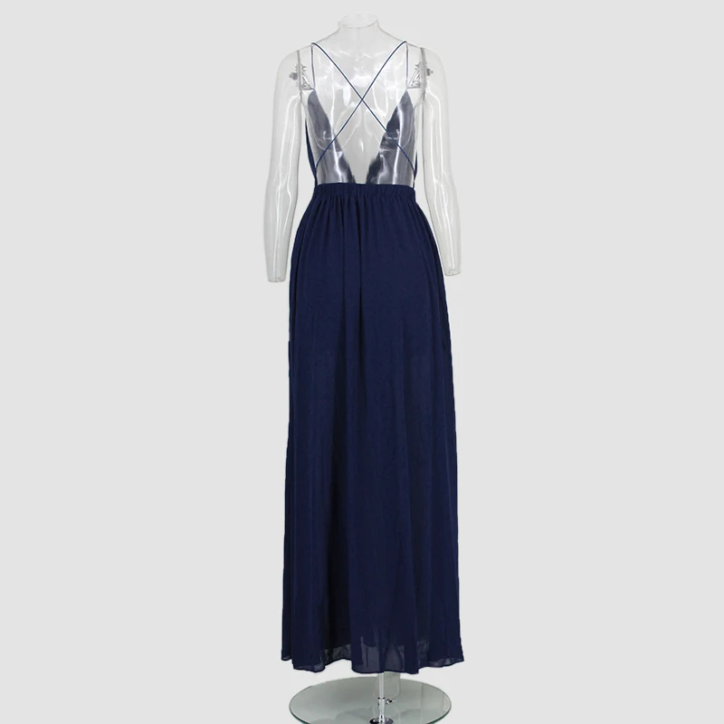 

Summer Maxi Dress Women Solid Color Sexy Deep V-Neck Sleeveless Spaghetti Strap Backless High Split Long Sundress Vestidos