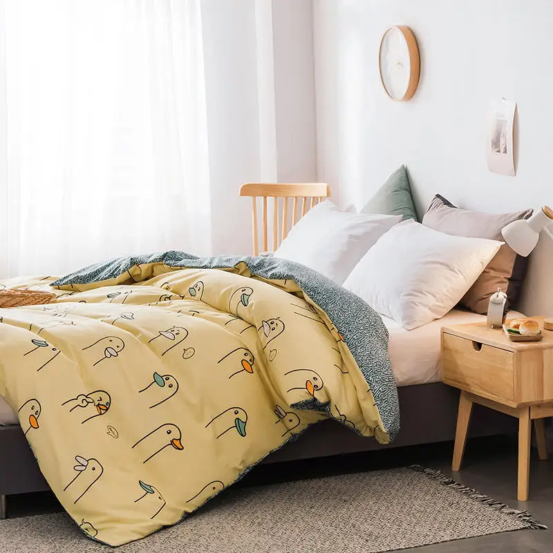 1Pc Yellow Color Double Quilt Cover Cartoon Style Duck Print Comforter for Kids King Size funda nordica cama 50 Winter | Дом и сад