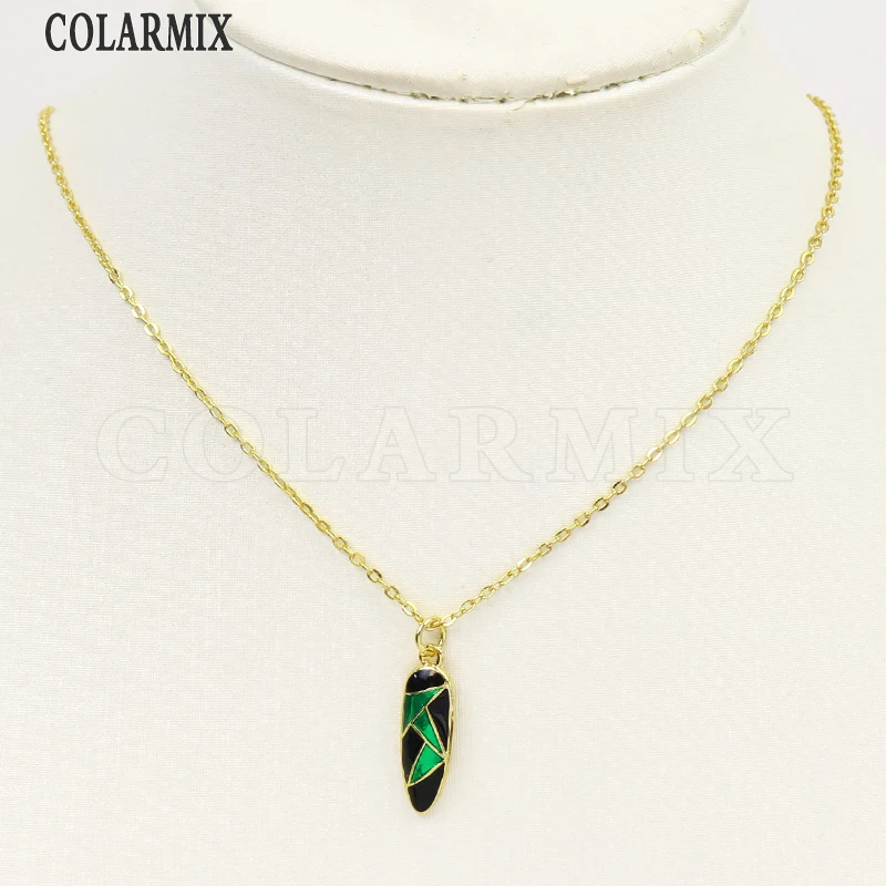 

8 шт. зеленое ожерелье с кулоном позолоченное золото 18 карат круглое ювелирное ожерелье ювелирные изделия ожерелье 7639