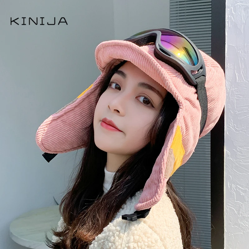 Зимние русские лыжные очки для активного отдыха шапка-бомбер женская теплая