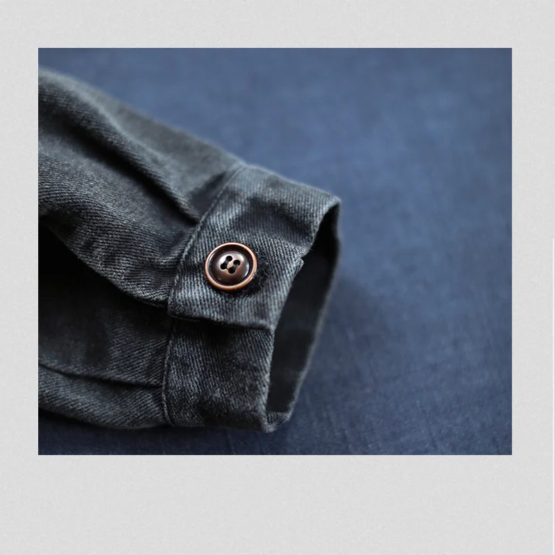 

Retro loose literary long-sleeved denim shirt for women2021 spring new lapel stitching printing all-match casual denim shirt