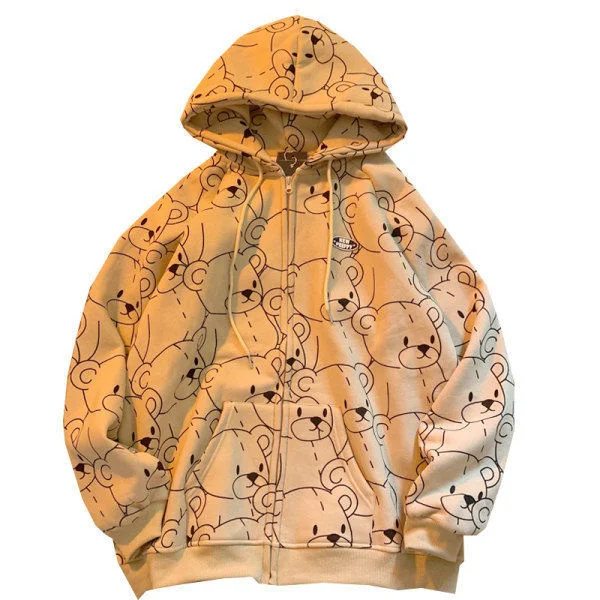 

12345-lillte cartoon bear from vintage spring and summer female sweatshirt Korean zip up hoodie women's fashion hoodies