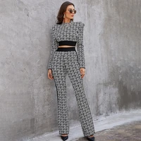 2021 new sexy black full sleeves and pencil pant top quality autumn celebrity designer fashion women two pieces rayon bandage