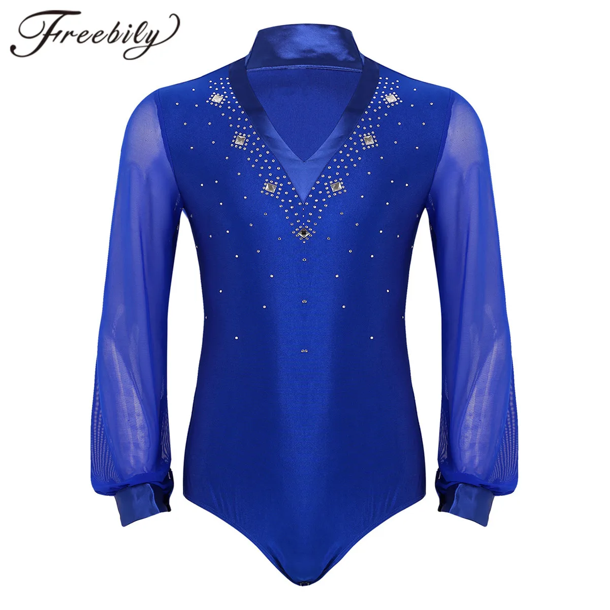 Мужские цельные сетчатые боди с длинными рукавами и v образным вырезом блестящие