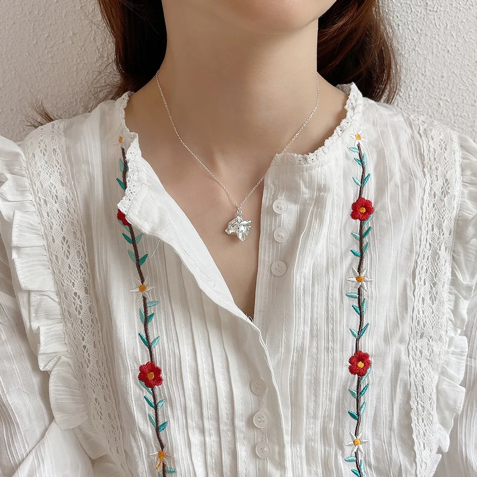 

Sterling Silver 925 Irregular Pendants Necklaces For Women Statement 18K Gold Chain Korean Joyas Simple Long Necklace Jewelry