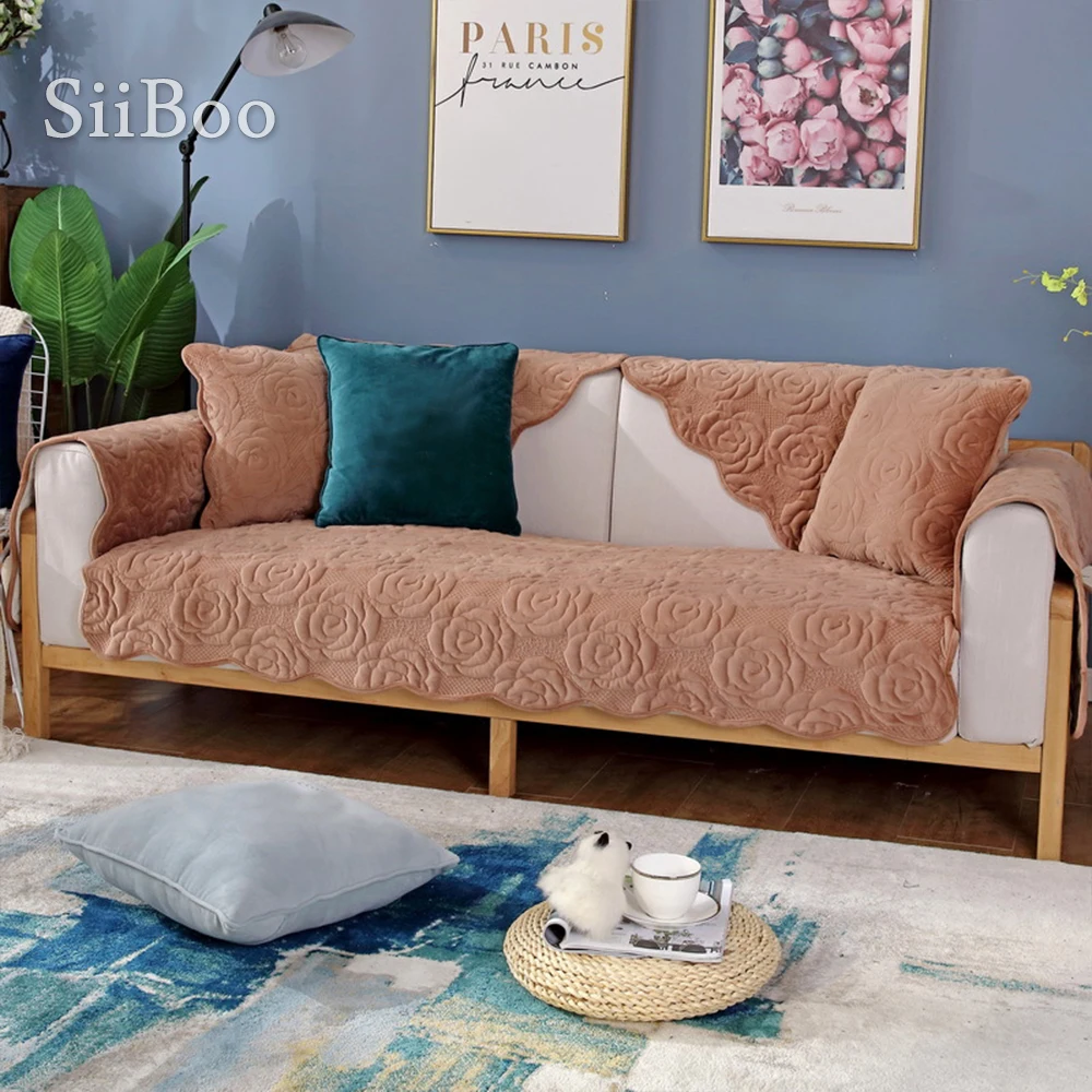Мягкий стеганый чехол для дивана в американском и розовом стиле зимний серый