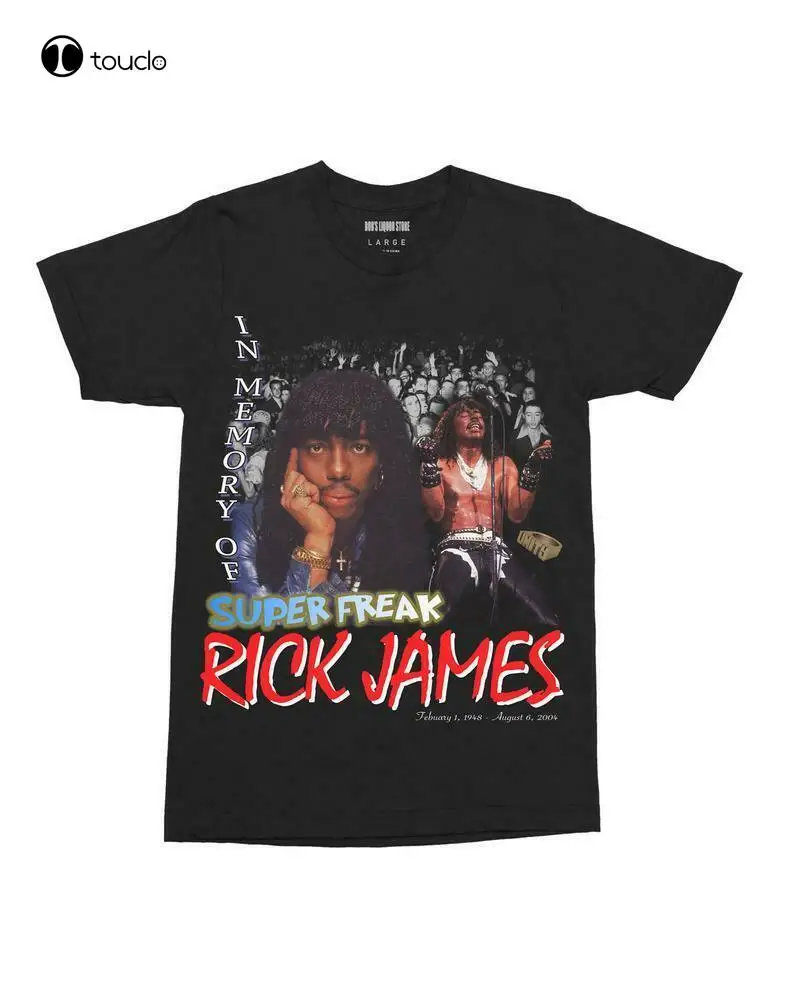 

Футболка Черная Хлопчатобумажная с надписью «Rick James Super Freak», унисекс
