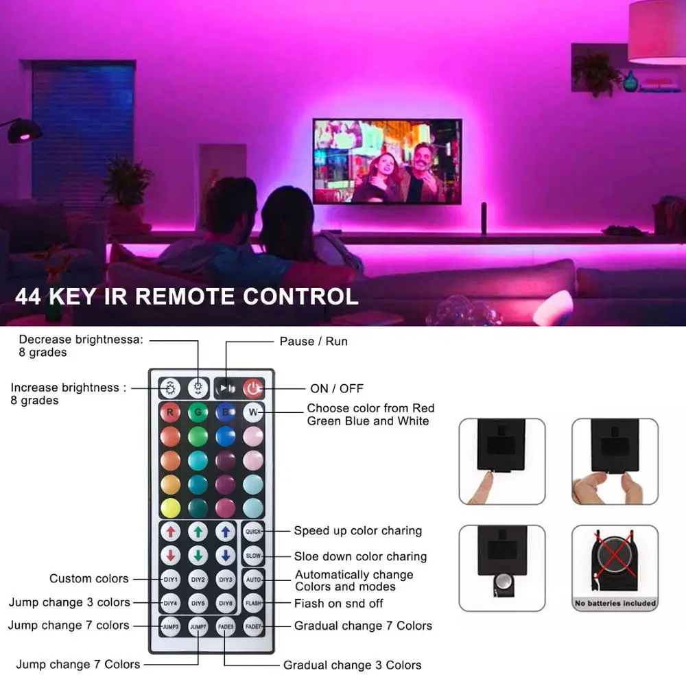 RGB LED Strip 5050 Dimmer Luminous Tape Flexible Neon Lamp 44 Keys Control Led Lights TV Backlight Room Christmas Decoration | Освещение