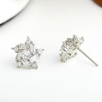 juwang new creative luxury silver color stud earrings cubic zirconia mosaic windmill ear wear earring for valentines day gifts