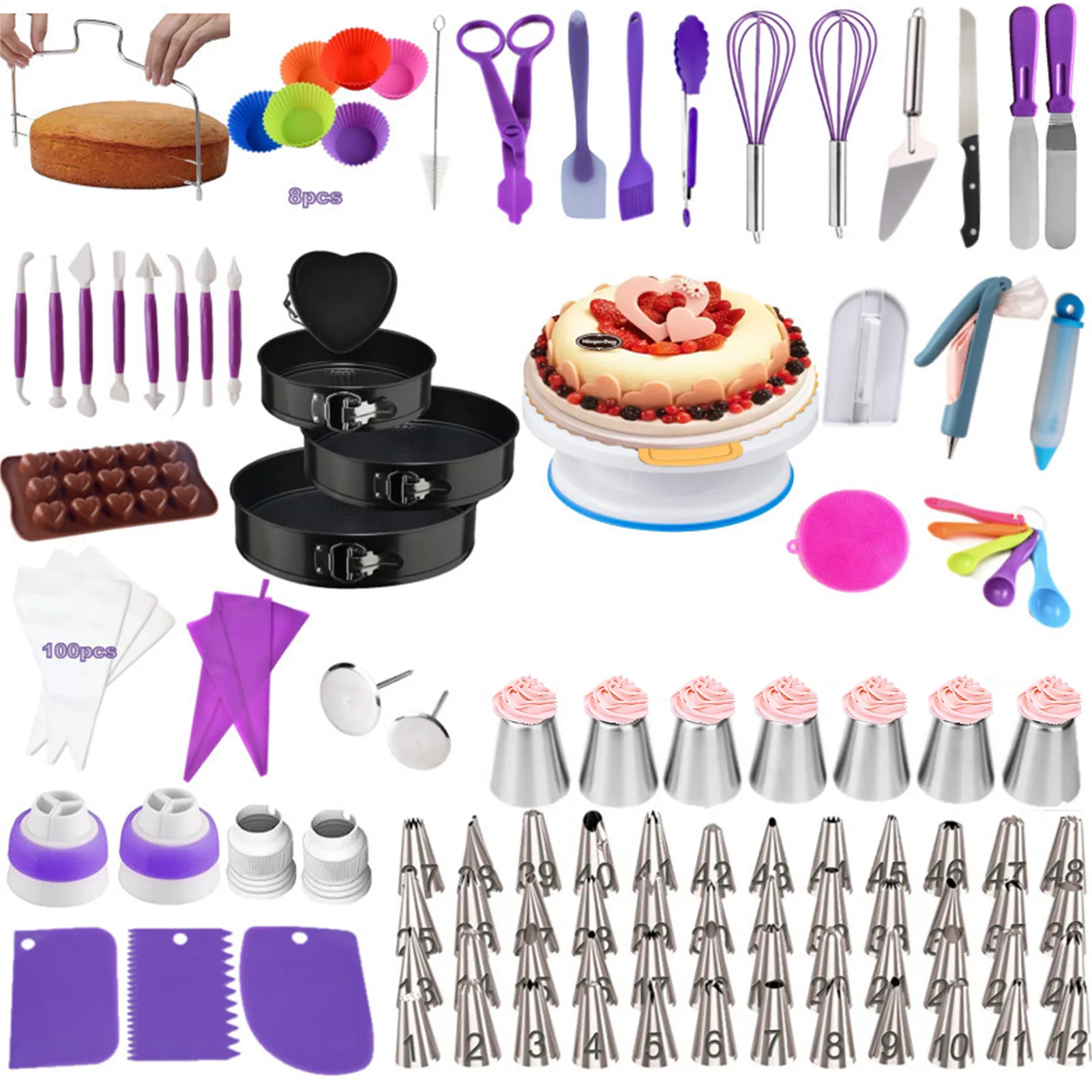 

Набор для декорирования тортов, 262 шт., подставка для торта, четыре формы для торта, безопасные материалы для пищевых продуктов, красивые тор...