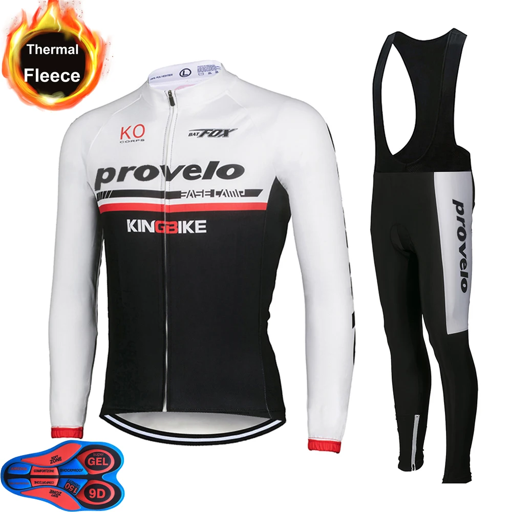 White set Зима pro team Велоспорт Джерси 9D pad велосипед комбинезон набор теплые мужские Ropa Ciclismo термальная флисовая велосипедная одежда Maillot - Цвет: White set