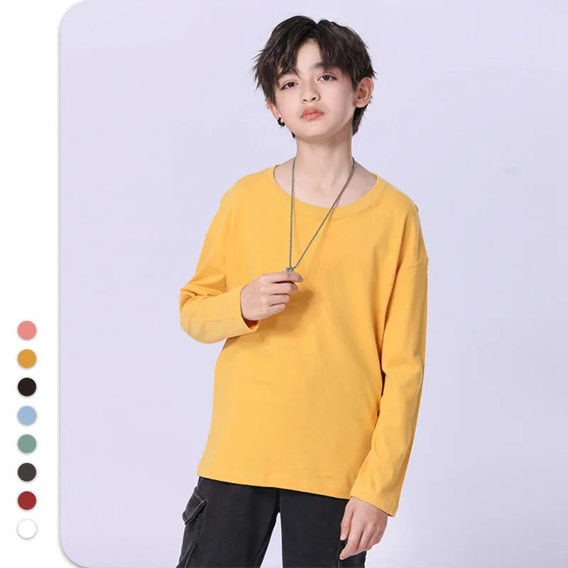 

New Arrival Kids Boys Long Sleeve Tshirts Cotton Pure Color O-neck Bottom Tops Spring Autumn Teenage Clothes Costumes for Kids