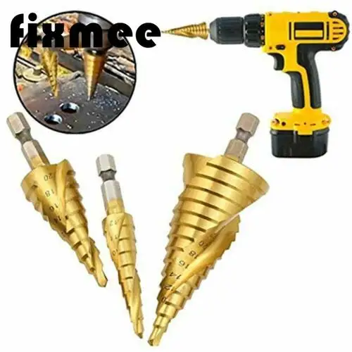 

3PCS Step Drill Bits Spiral Coated Set With Automatic Center Punch,HSS Titanium