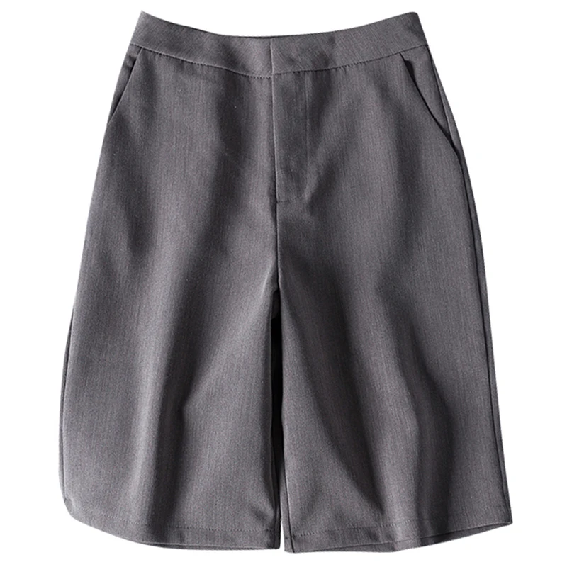 

office lady elegant knee-length shorts solid high waist pocket wide leg casual all match female shorts top quality