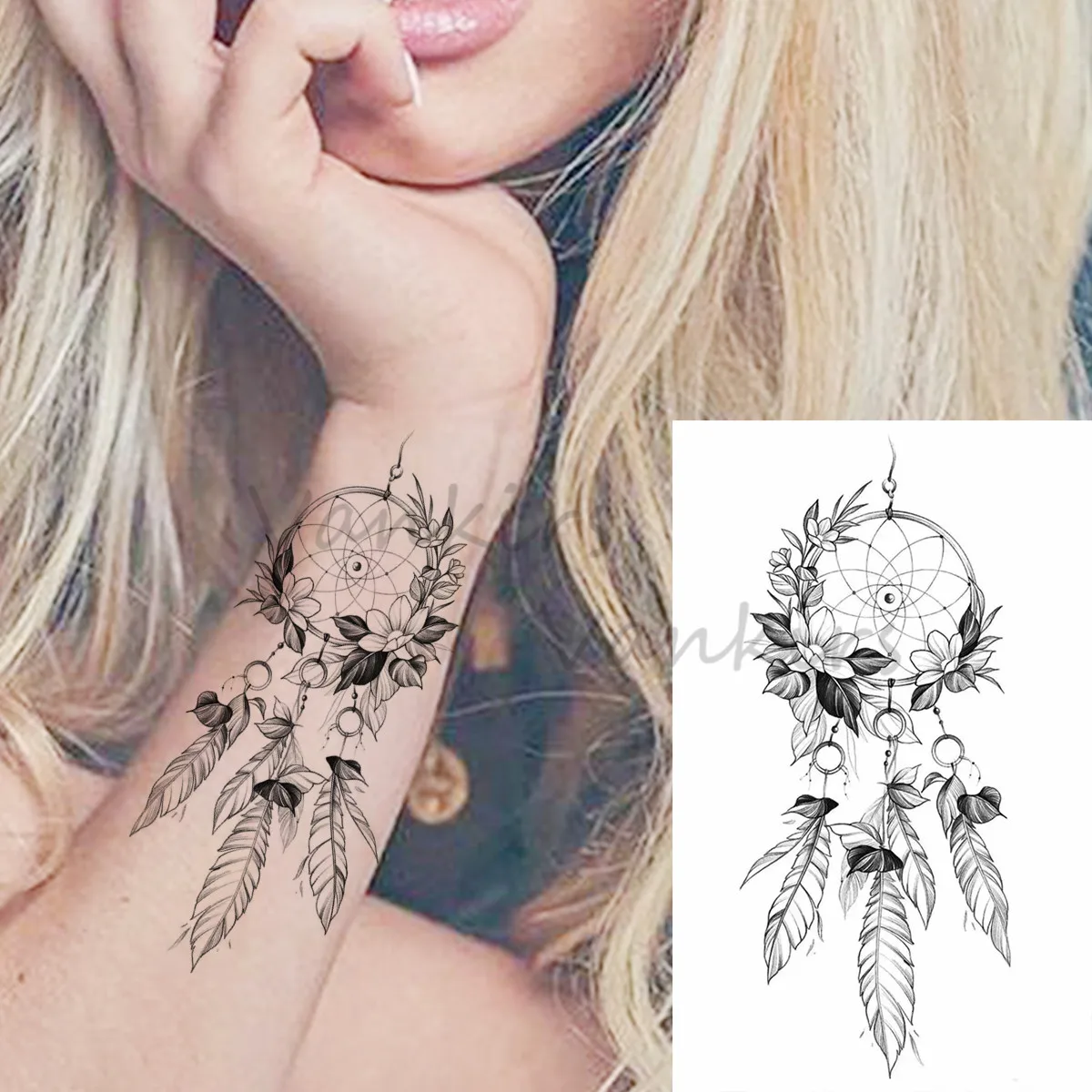 Красочные Временные татуировки Ловец снов для женщин и мужчин реалистичные