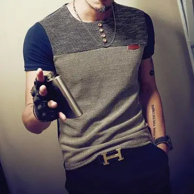 

Summer new short sleeve men's T-shirt fashion splicing T-shirt