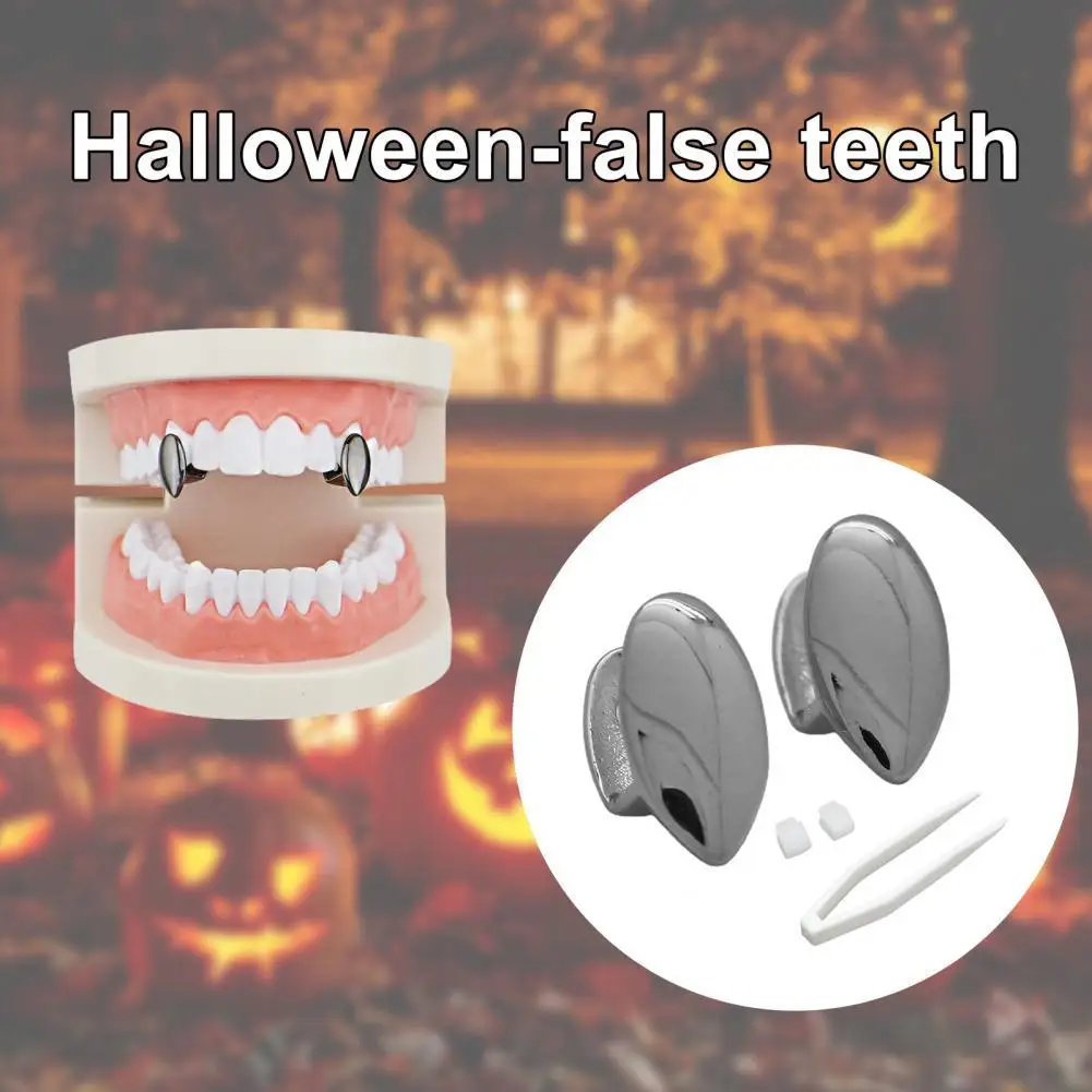 

1Set Halloween Teeth Brace Scary Fine Workmanship Portable Bloodsucker Plating Golden Color False Teeth Fang for Carnival