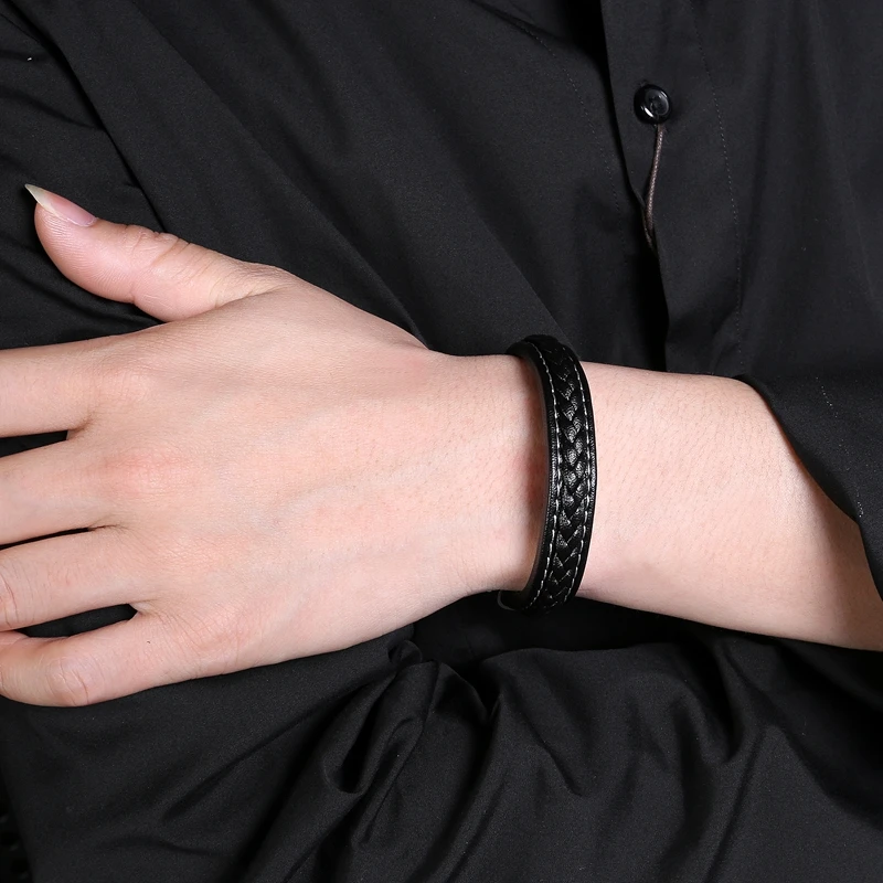 Мужской браслет из нержавеющей стали черные кожаные магнитные браслеты с