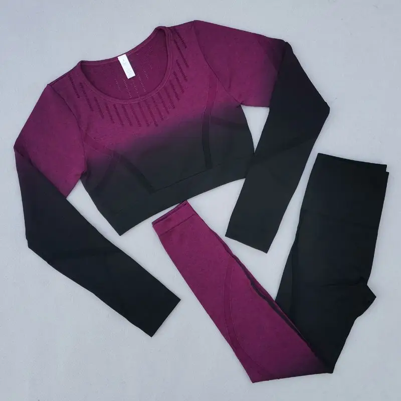 

Комплект женский бесшовный из топа с длинным рукавом и штанов, с высокой талией