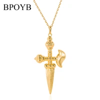 bpoyb sparkling hip hop jewelry dubai african gold color unique axesword pendant chain for women mens crisscross necklaces
