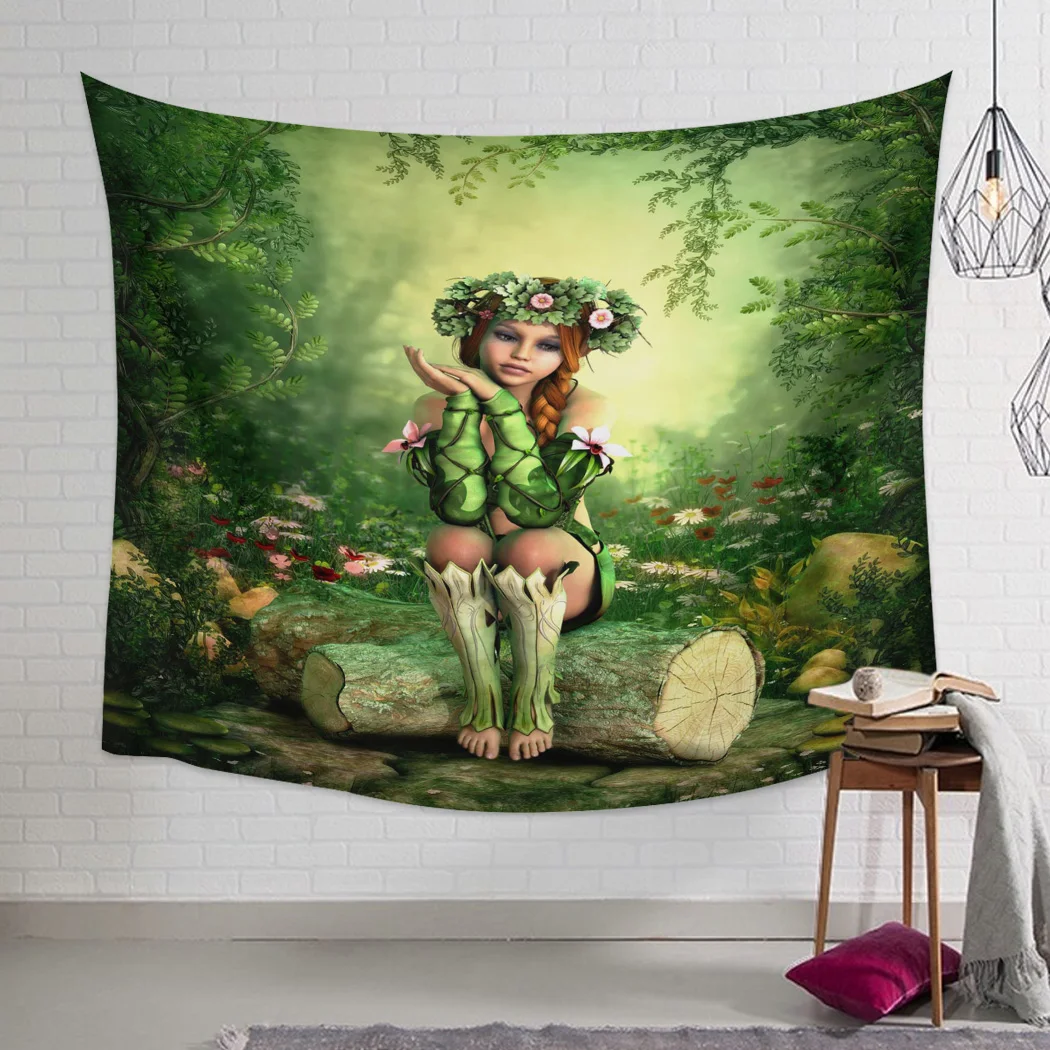 Деревянный венок для девочек зеленый Растительный гобелен Настенный Коврик