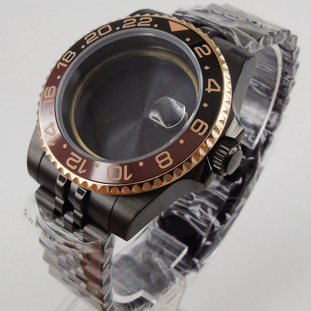 

Fit NH35 NH35A NH36 Movement Black PVD Men 40mm Watch Watch Rose Gold Coated Watch Bracelet Sapphire Glass