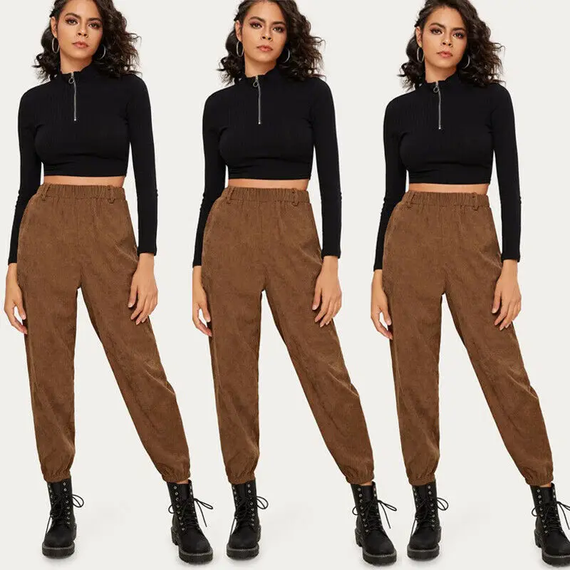 

New 2020 Women's Corduroy High Waist Wide Leg Leisure Casual Pants Trousers Long Pants