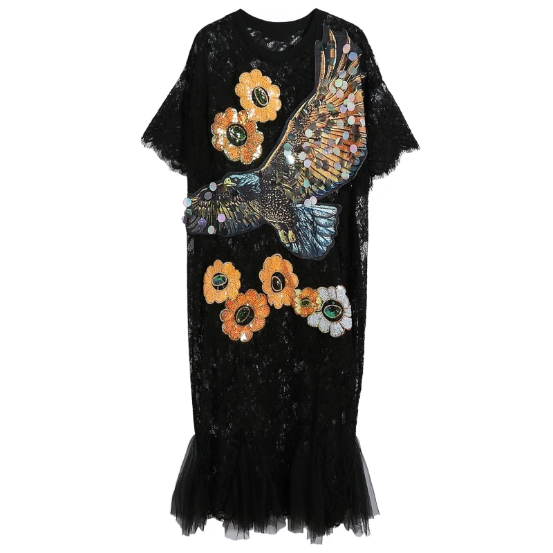 2021 летнее женское длинное ажурное платье с блестками и орлом|Женские платья| |