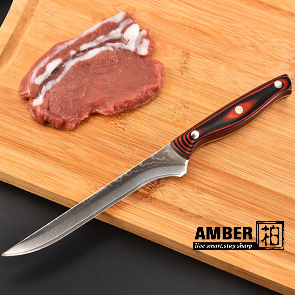 Янтарный 6 дюймов нож обвалочный 67 слой Дамасская сталь sharp нарезать мясо