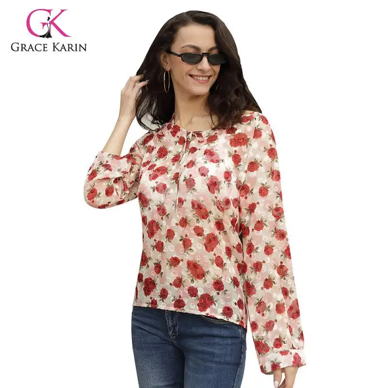 Женская блузка с круглым вырезом принтом | одежда