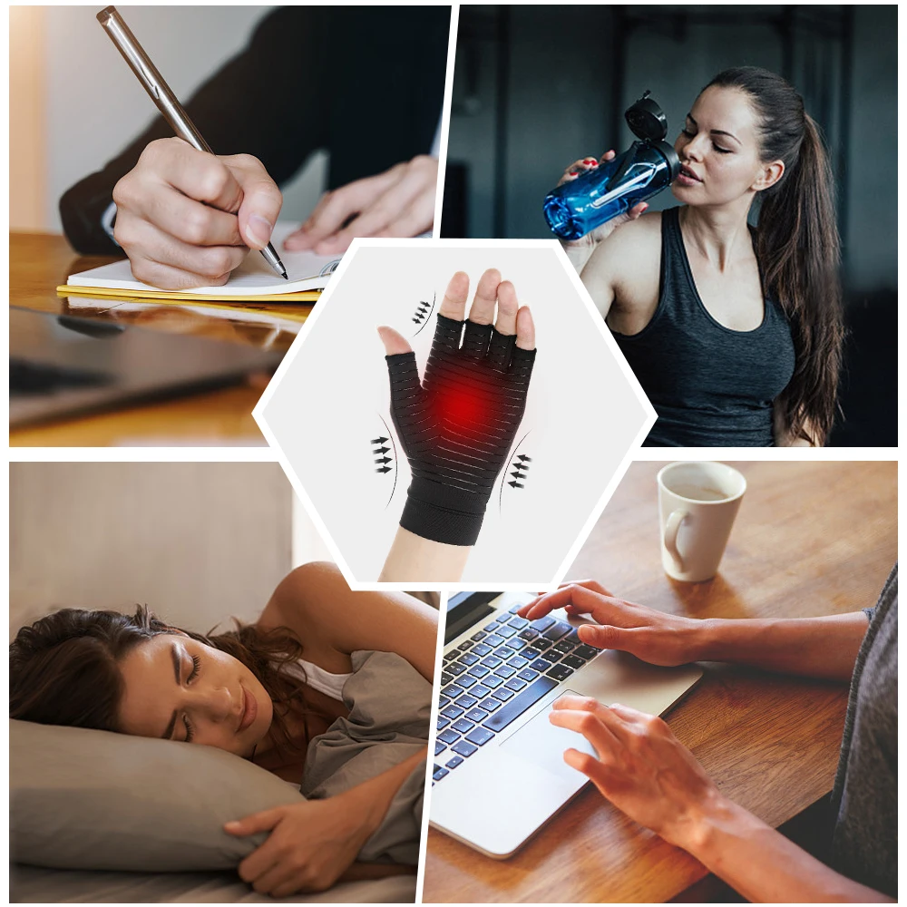 Компрессионные перчатки 1 пара медные при артрите для рук снятие боли в суставах