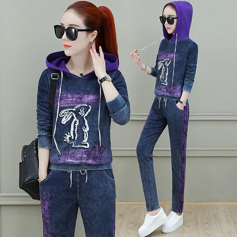 Комплект одежды в Корейском стиле осенняя женская джинсовая одежда комплект из