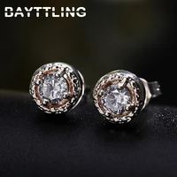bayttling hot selling silver color mini aaa zircon round stud earrings for women girls party gift jewelry