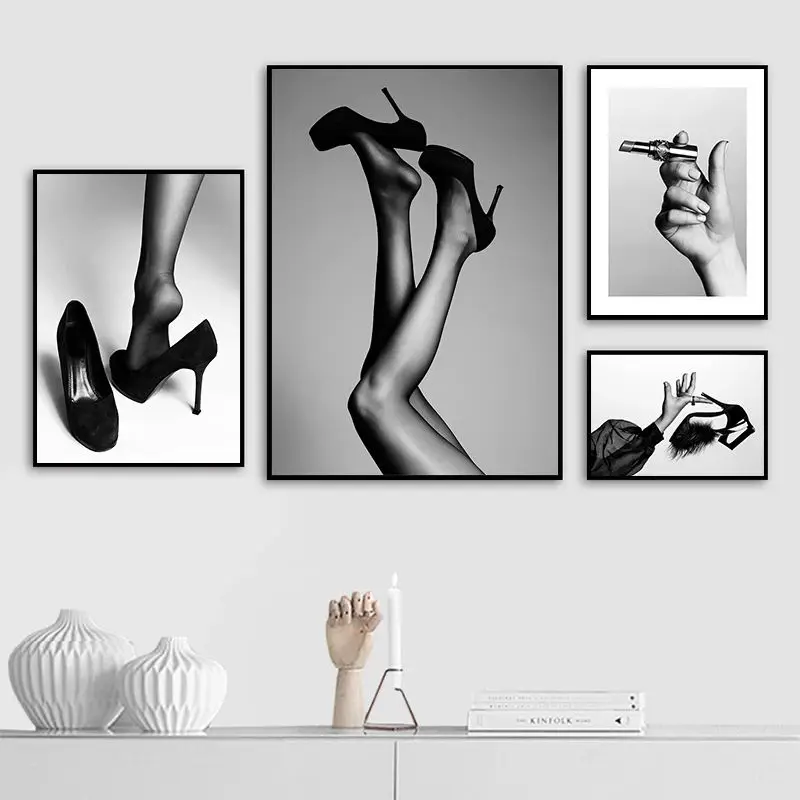 

Black White Sexy Woman Canvas Print Painting Bikini High Heels Lady Fashion Quote Poster Living Room Wall Art Decoration Picture