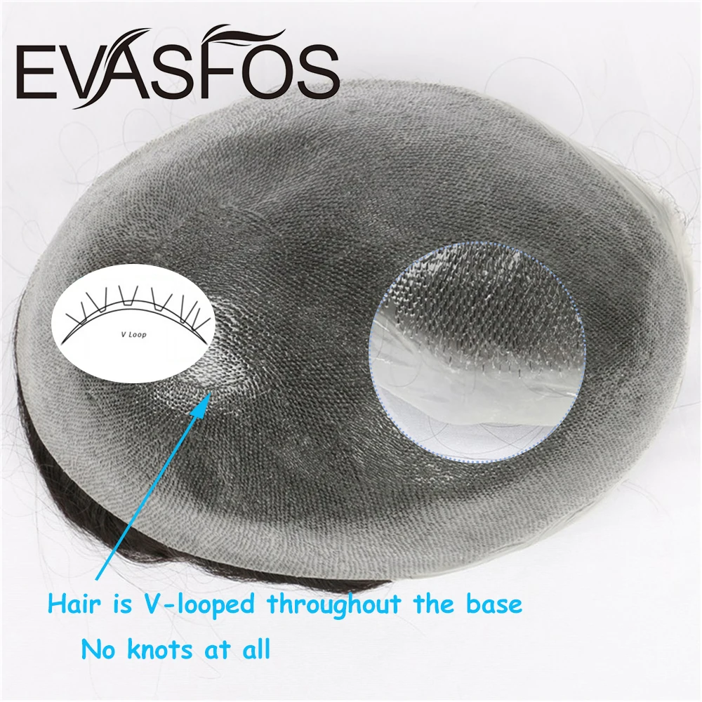 EVASFOS 0 03-0 04 мм супер тонкая кожа мужской парик натуральные индийские человеческие