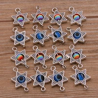 10pcs 13x21mm 2 color six pointed star pendant connector evil eye spacer bead charms for diy bracelets jewelry handmade making