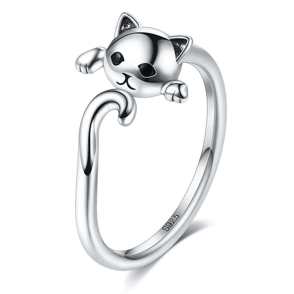 

2021 Hot New Product Cat Shape 925 Sterling Silver Opening Adjustable Rings Creative Design Girl Gift Woman Jewelry