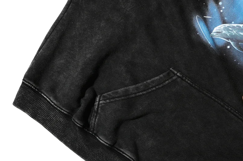 

Top Quality Dolphin Printing Faded Hoodie Women Men Couple Hoodies Hiphop Streetwear Casual Pullover