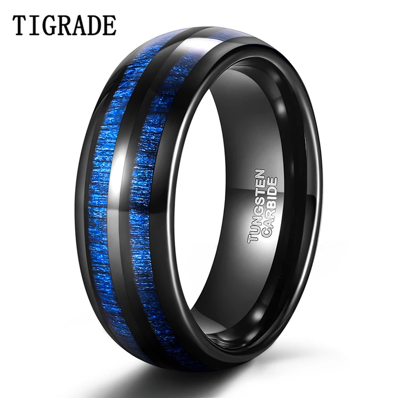 

Мужские обручальные кольца TIGRADE 8 мм из карбида вольфрама с синим кленовым покрытием, удобные обручальные кольца со скошенными краями