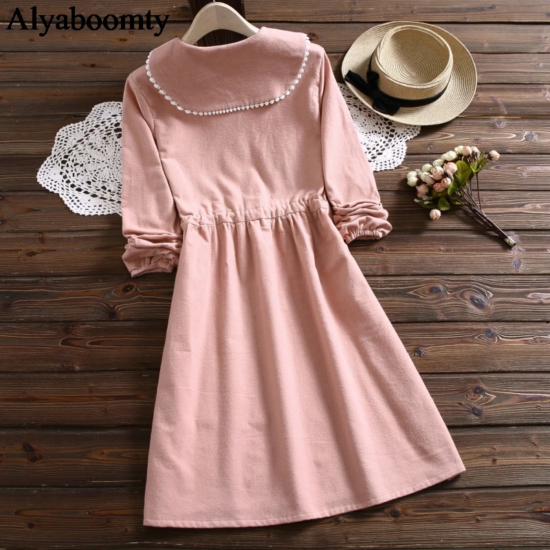 Женское платье с воротником Питер Пэн на завязках длинным рукавом | Женская