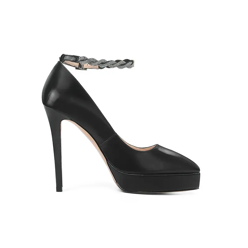 Women's Shoes High Heel Pumps Platform Wedding Party Black Apricot Spring Cow Leather Szie 33-39 Woman | Обувь