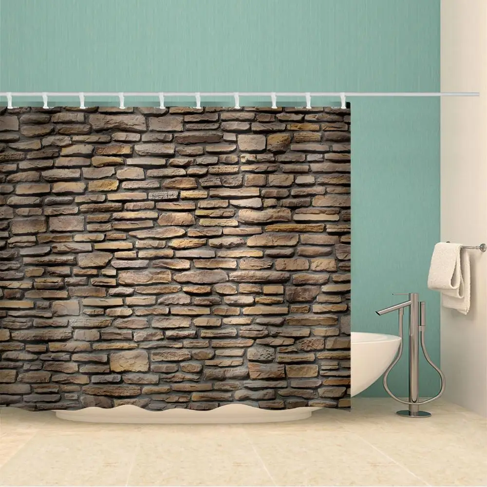 Новое поступление коричневый кирпич занавеска для душа 3D принт ванной