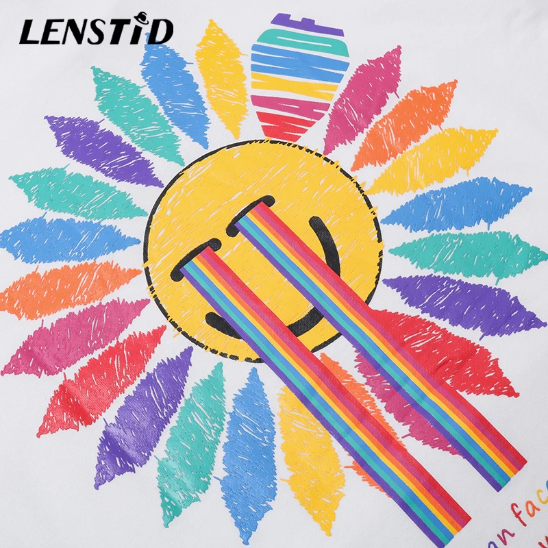 

LENSTID Men Hip Hop Pullover Hoodies Crying Rainbow Sunflower Printed Streetwear Harajuku Autumn Cotton Casual Black Sweatshirts