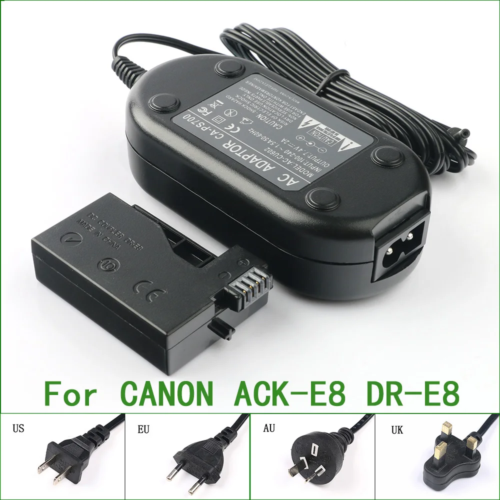ACK E8 + DR LP AC адаптер питания зарядное устройство для Canon EOS 550D 600D 650D 700D Kiss X4 X5 X6i X7i Rebel